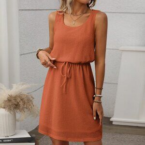 Women's Square Neck Drawstring Sleeveless Tank Dress